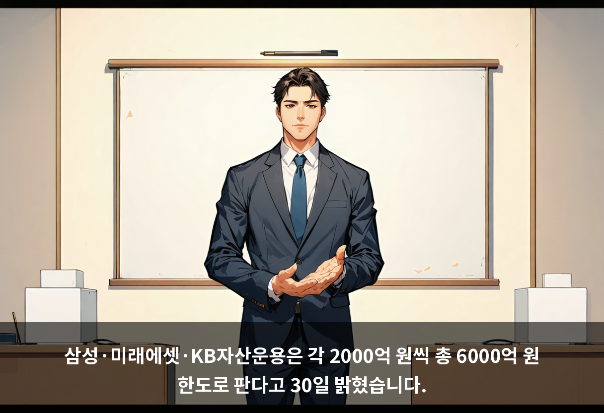 삼성·미래에셋·KB자산운용은 각 2000억 원씩 총 6000억 원 한도로 판다고 30일 밝혔습니다.