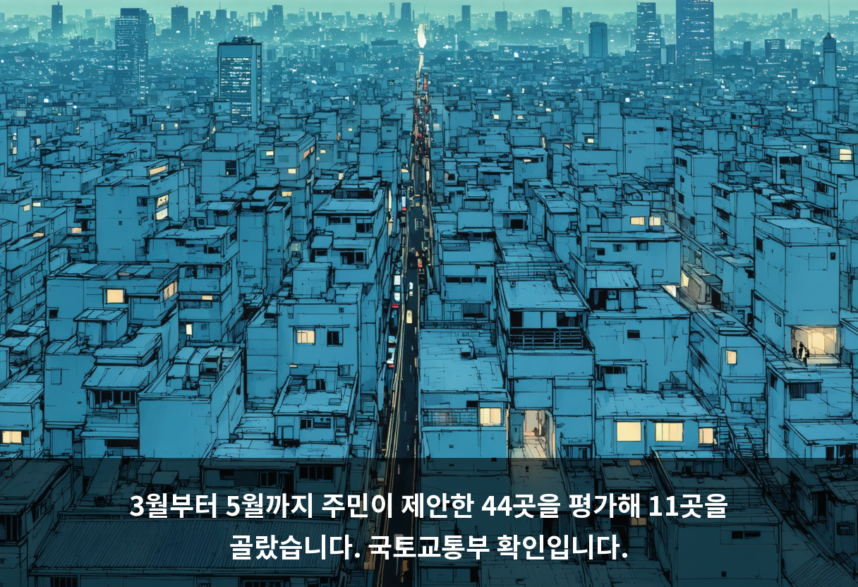 3월부터 5월까지 주민이 제안한 44곳을 평가해 11곳을 골랐습니다. 국토교통부 확인입니다.