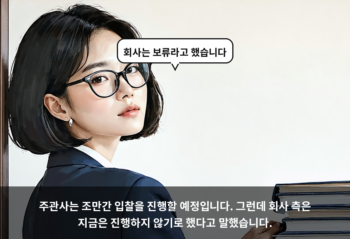 주관사는 조만간 입찰을 진행할 예정입니다. 그런데 회사 측은 지금은 진행하지 않기로 했다고 말했습니다.
