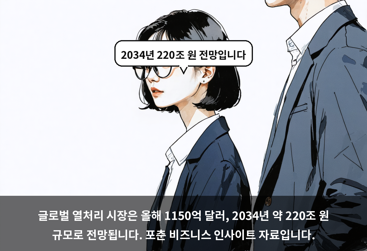 글로벌 열처리 시장은 올해 1150억 달러, 2034년 약 220조 원 규모로 전망됩니다. 포춘 비즈니스 인사이트 자료입니다.