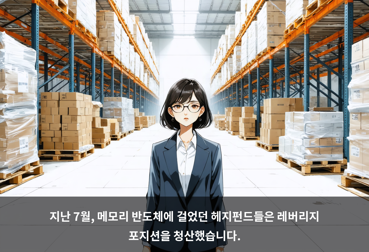 지난 7월, 메모리 반도체에 걸었던 헤지펀드들은 레버리지 포지션을 청산했습니다.