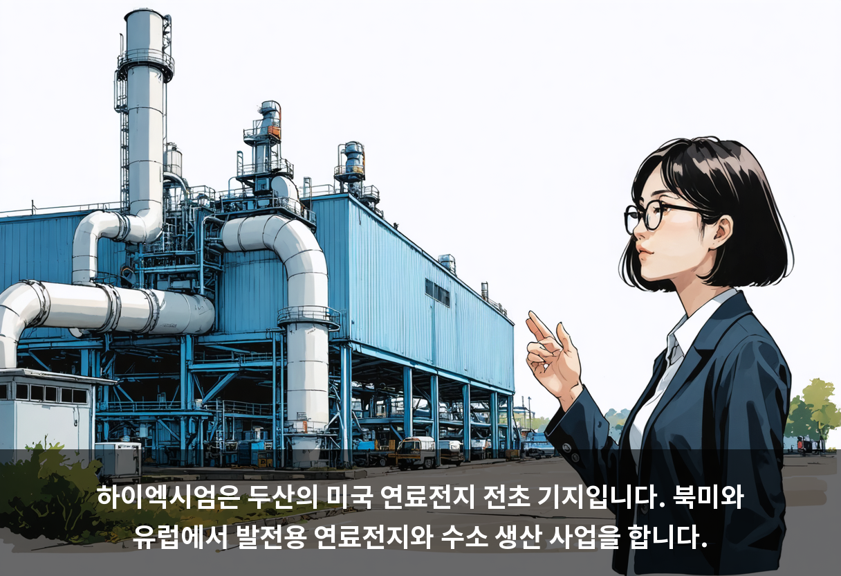 하이엑시엄은 두산의 미국 연료전지 전초 기지입니다. 북미와 유럽에서 발전용 연료전지와 수소 생산 사업을 합니다.