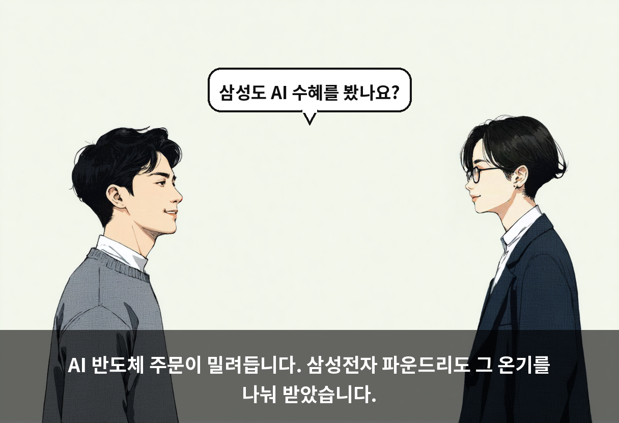 AI 반도체 주문이 밀려듭니다. 삼성전자 파운드리도 그 온기를 나눠 받았습니다.