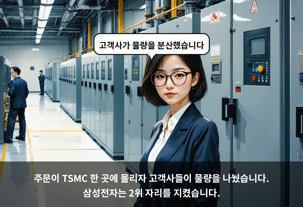 주문이 TSMC 한 곳에 몰리자 고객사들이 물량을 나눴습니다. 삼성전자는 2위 자리를 지켰습니다.