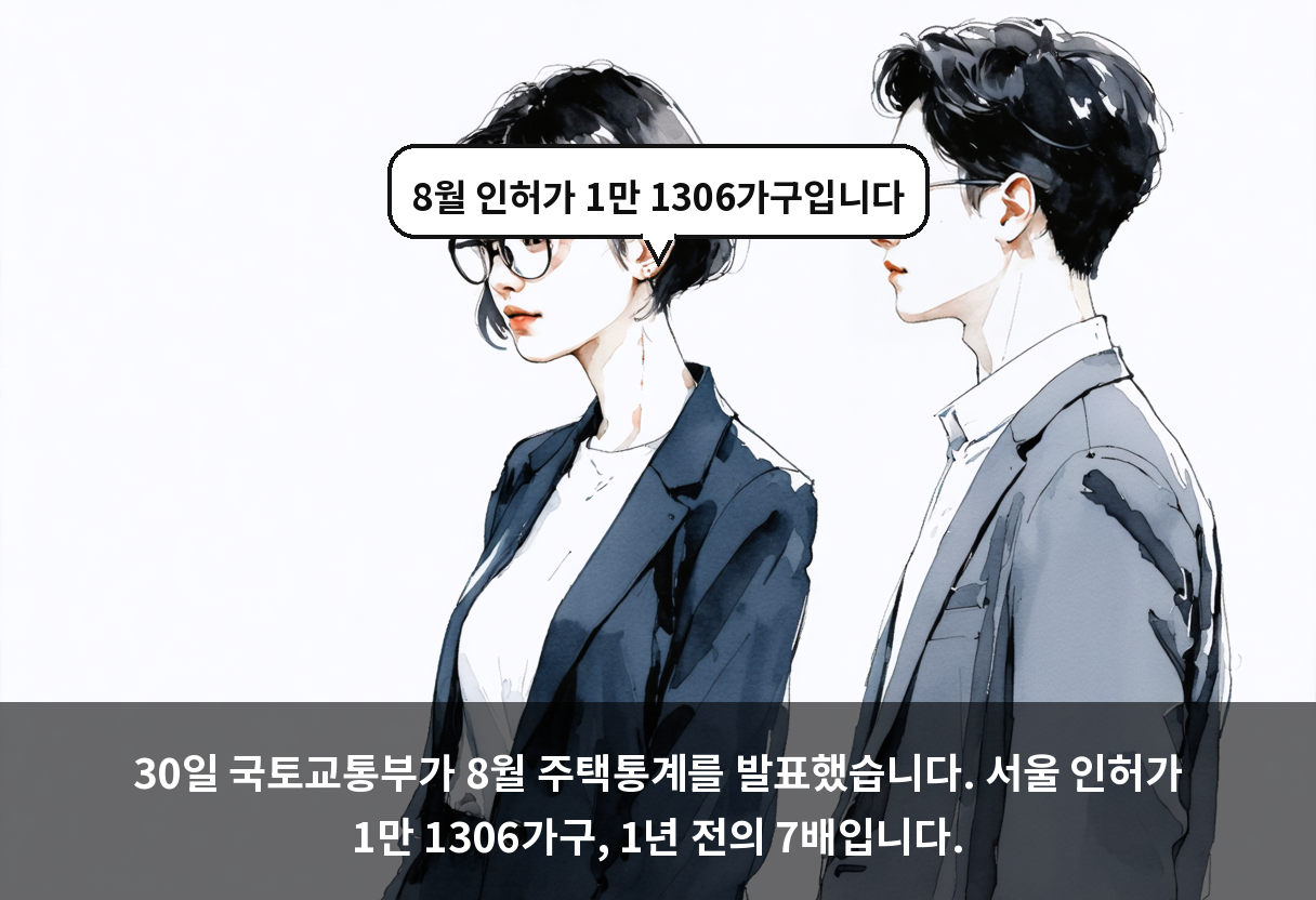 30일 국토교통부가 8월 주택통계를 발표했습니다. 서울 인허가 1만 1306가구, 1년 전의 7배입니다.
