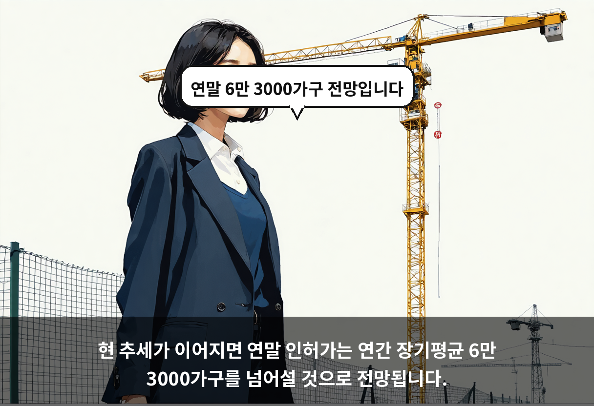 현 추세가 이어지면 연말 인허가는 연간 장기평균 6만 3000가구를 넘어설 것으로 전망됩니다.