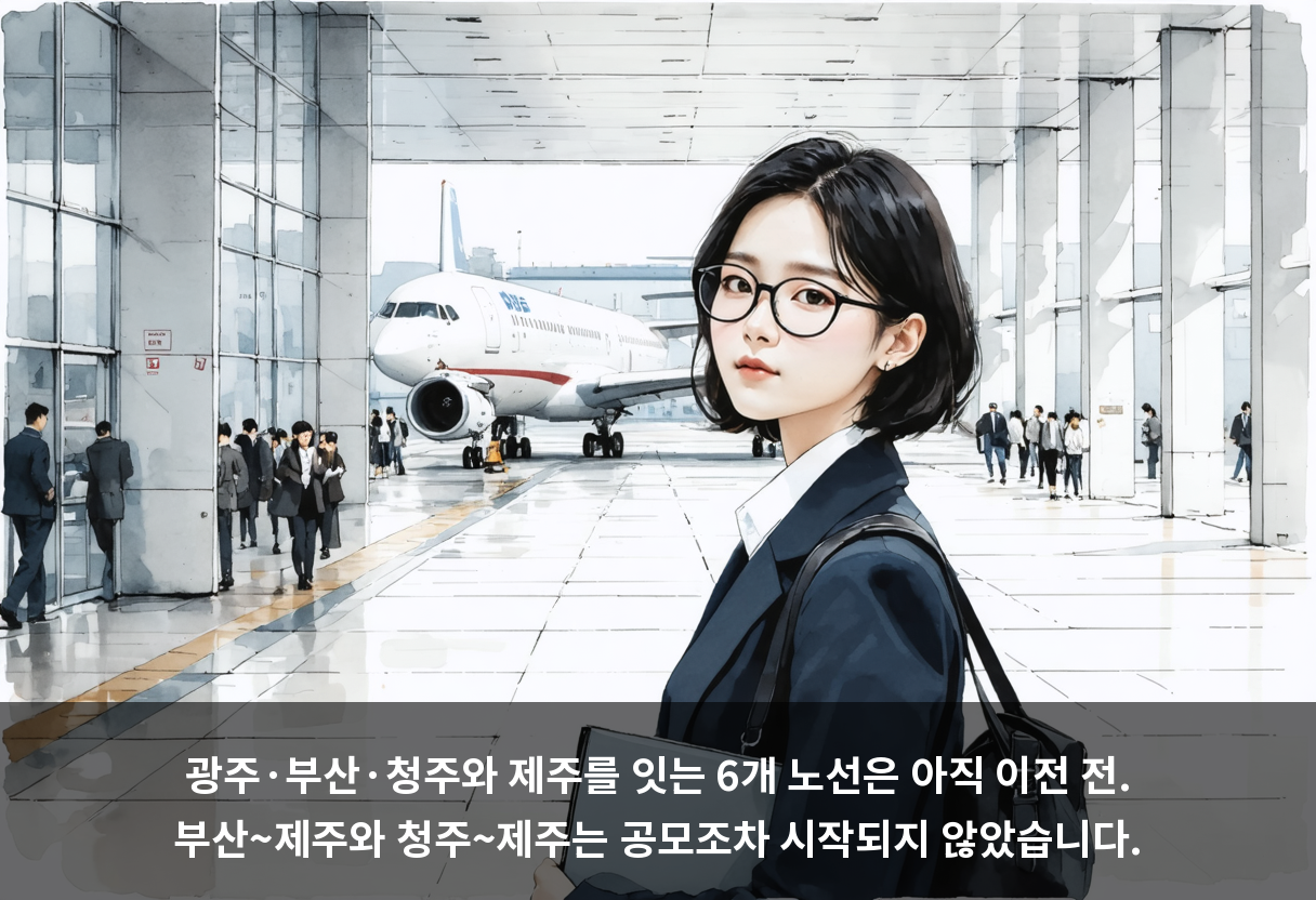 광주·부산·청주와 제주를 잇는 6개 노선은 아직 이전 전. 부산~제주와 청주~제주는 공모조차 시작되지 않았습니다.