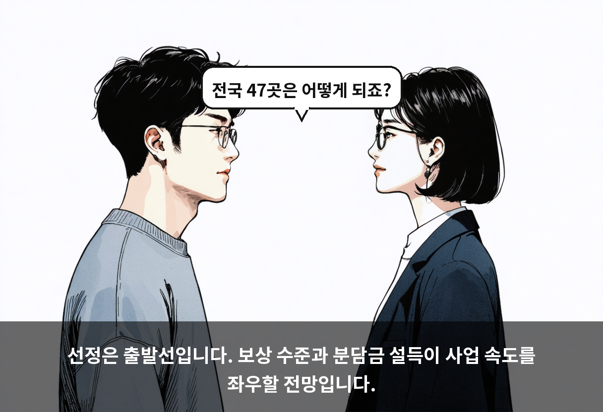 선정은 출발선입니다. 보상 수준과 분담금 설득이 사업 속도를 좌우할 전망입니다.