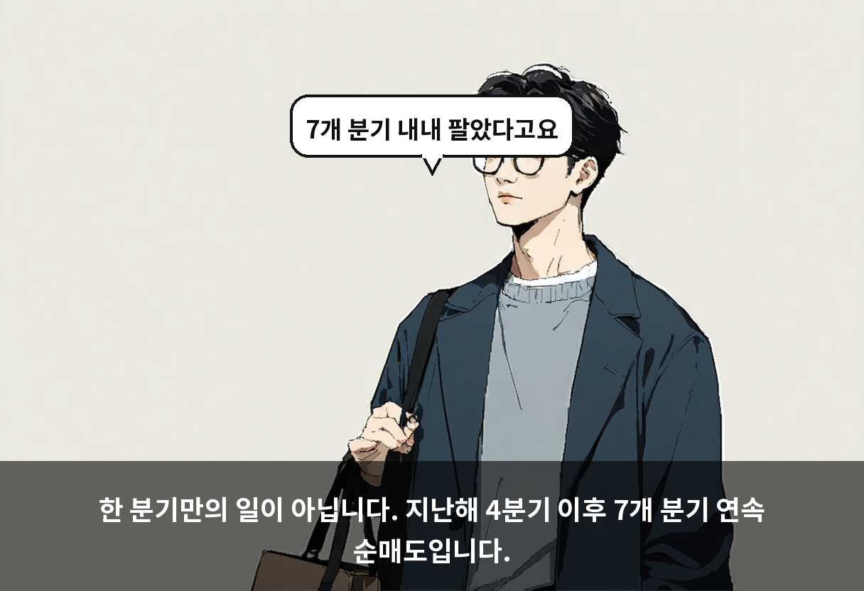 한 분기만의 일이 아닙니다. 지난해 4분기 이후 7개 분기 연속 순매도입니다.