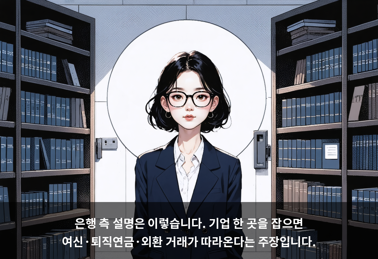 은행 측 설명은 이렇습니다. 기업 한 곳을 잡으면 여신·퇴직연금·외환 거래가 따라온다는 주장입니다.