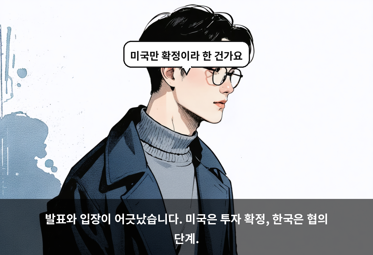 발표와 입장이 어긋났습니다. 미국은 투자 확정, 한국은 협의 단계.