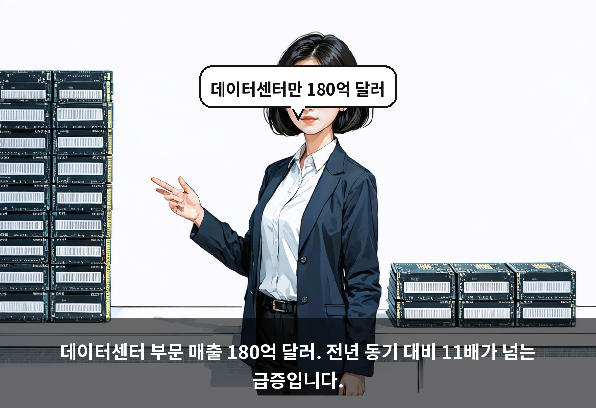 데이터센터 부문 매출 180억 달러. 전년 동기 대비 11배가 넘는 급증입니다.