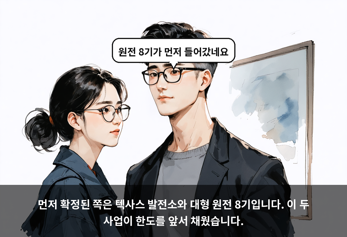 먼저 확정된 쪽은 텍사스 발전소와 대형 원전 8기입니다. 이 두 사업이 한도를 앞서 채웠습니다.