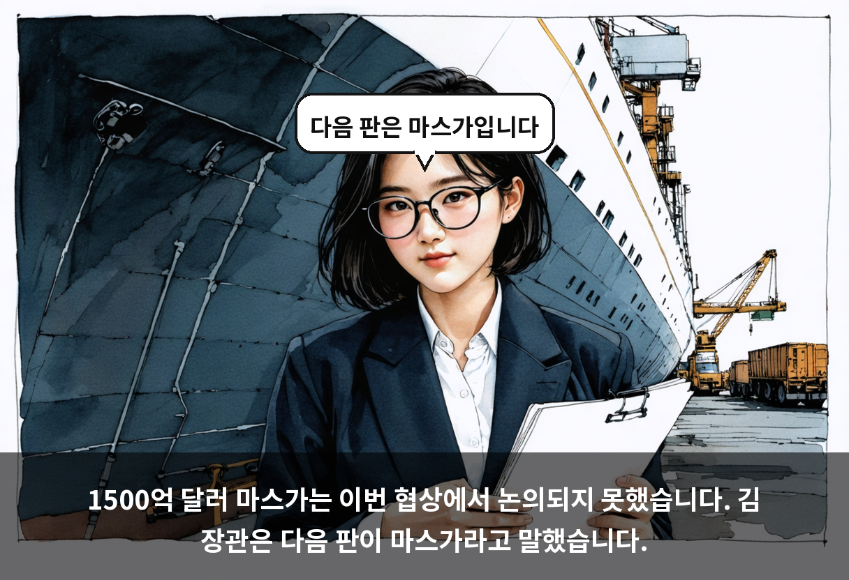 1500억 달러 마스가는 이번 협상에서 논의되지 못했습니다. 김 장관은 다음 판이 마스가라고 말했습니다.
