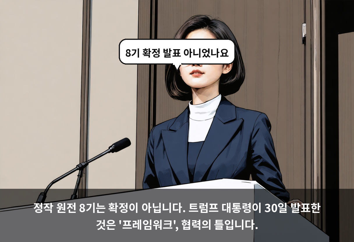 정작 원전 8기는 확정이 아닙니다. 트럼프 대통령이 30일 발표한 것은 '프레임워크', 협력의 틀입니다.