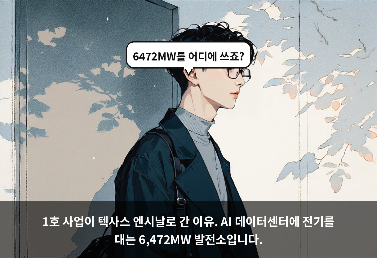 1호 사업이 텍사스 엔시날로 간 이유. AI 데이터센터에 전기를 대는 6,472MW 발전소입니다.