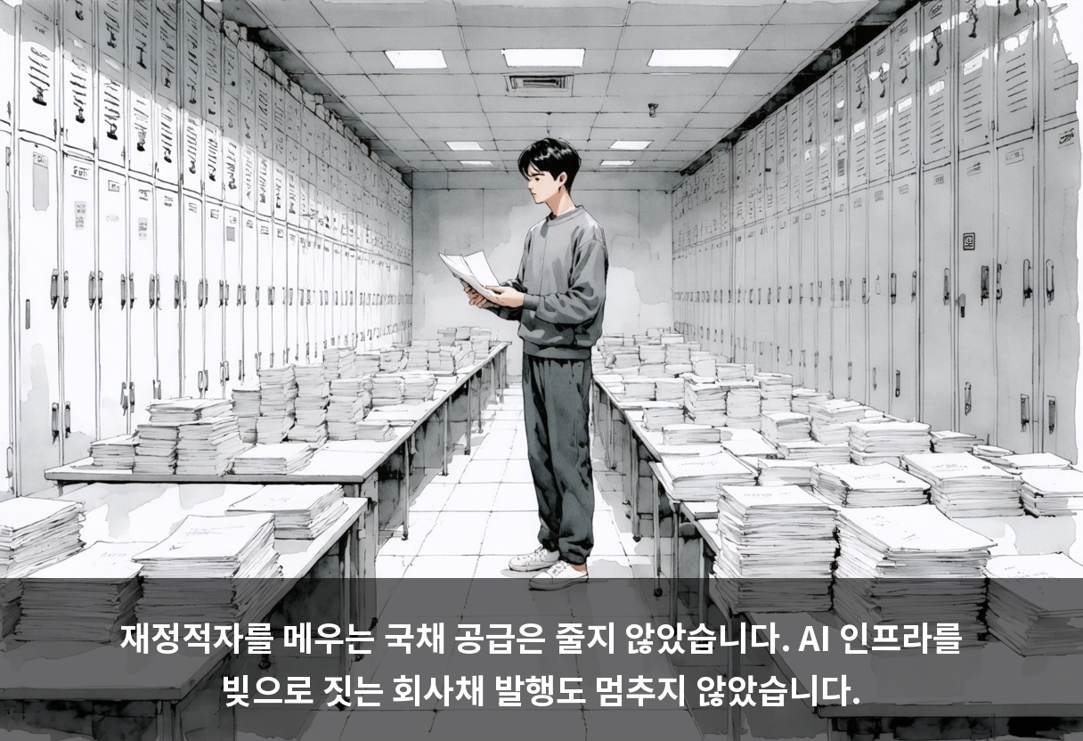재정적자를 메우는 국채 공급은 줄지 않았습니다. AI 인프라를 빚으로 짓는 회사채 발행도 멈추지 않았습니다.