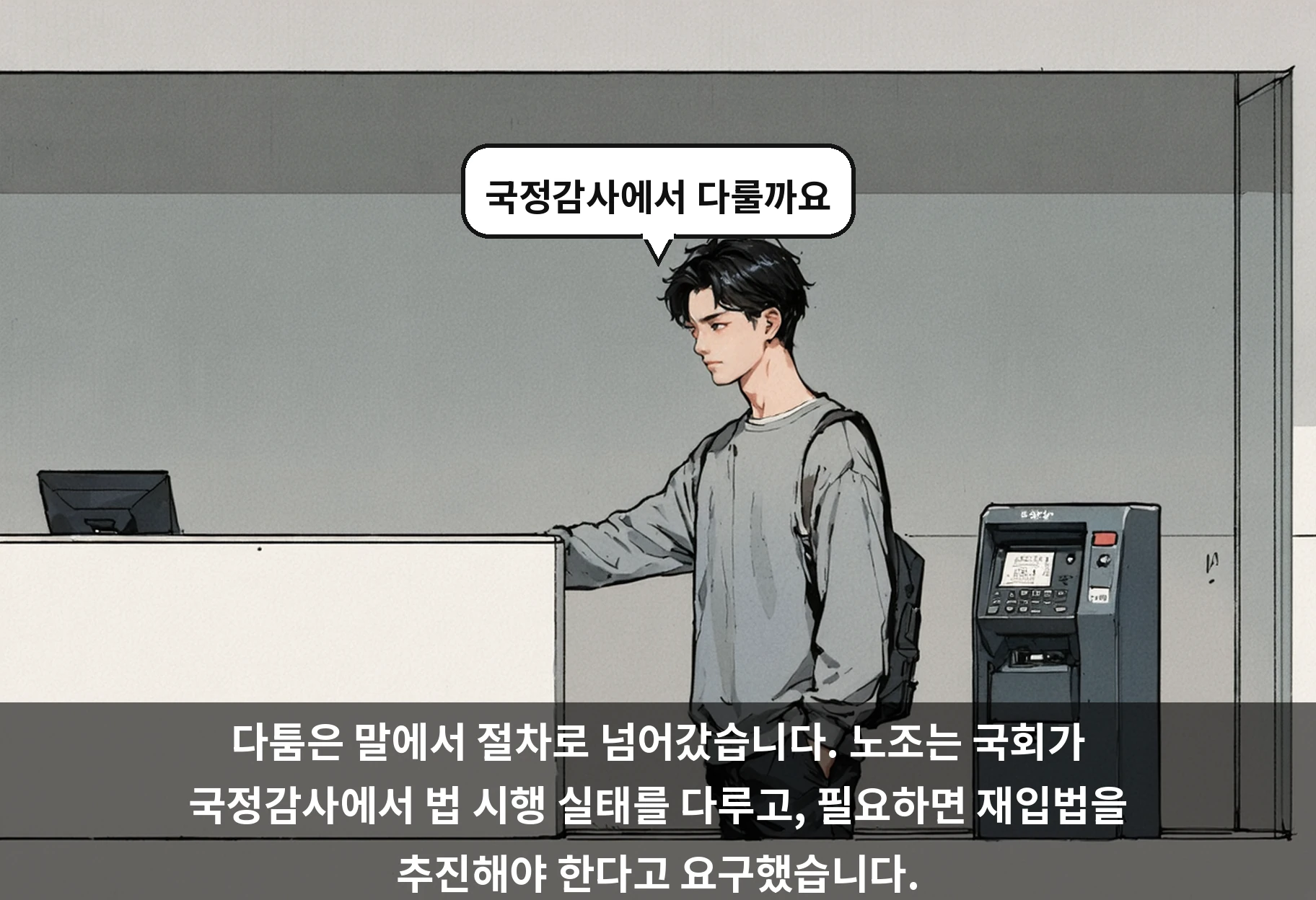 다툼은 말에서 절차로 넘어갔습니다. 노조는 국회가 국정감사에서 법 시행 실태를 다루고, 필요하면 재입법을 추진해야 한다고 요구했습니다.
