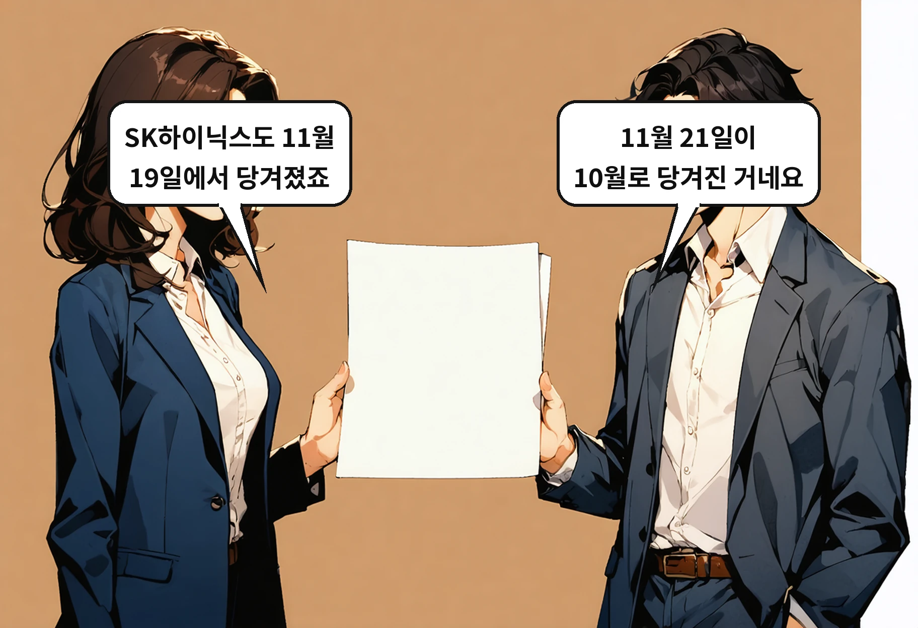 B: 11월 21일이 10월로 당겨진 거네요 A: SK하이닉스도 11월 19일에서 당겨졌죠