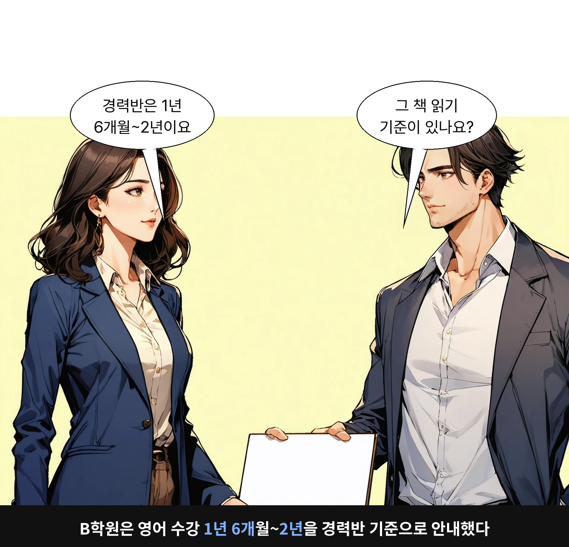 B학원은 영어 수강 1년 6개월~2년을 경력반 기준으로 안내했다